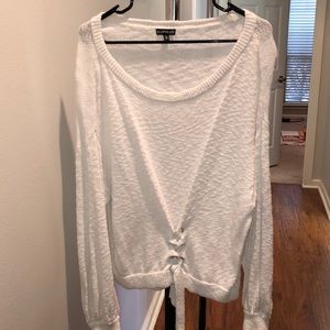 Express white sweater with ties at the bottom!